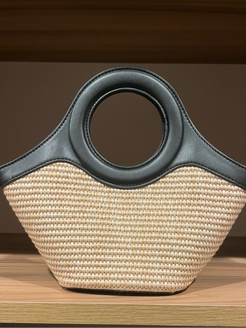 LOFT Natural Straw Mini Bag with Black Trim